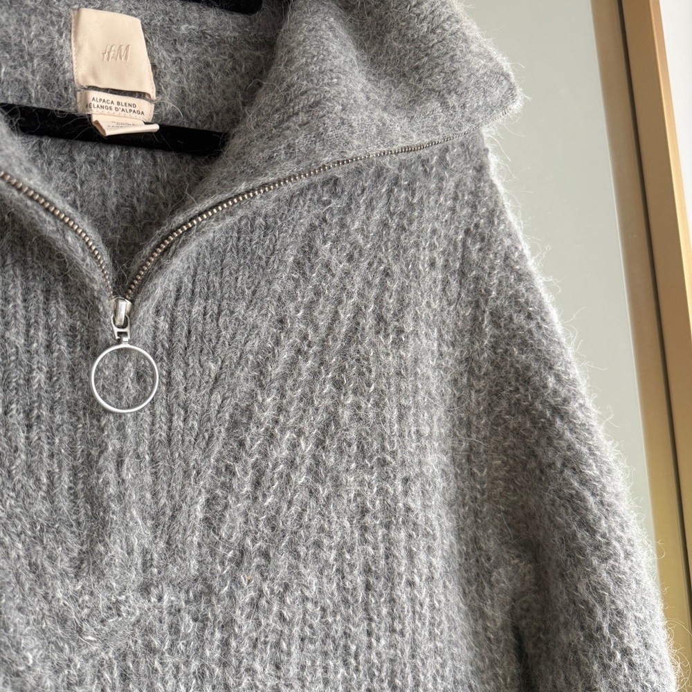H&M Gray Alpaca Blend Premium Half Zip Sweater - Picture 5 of 6